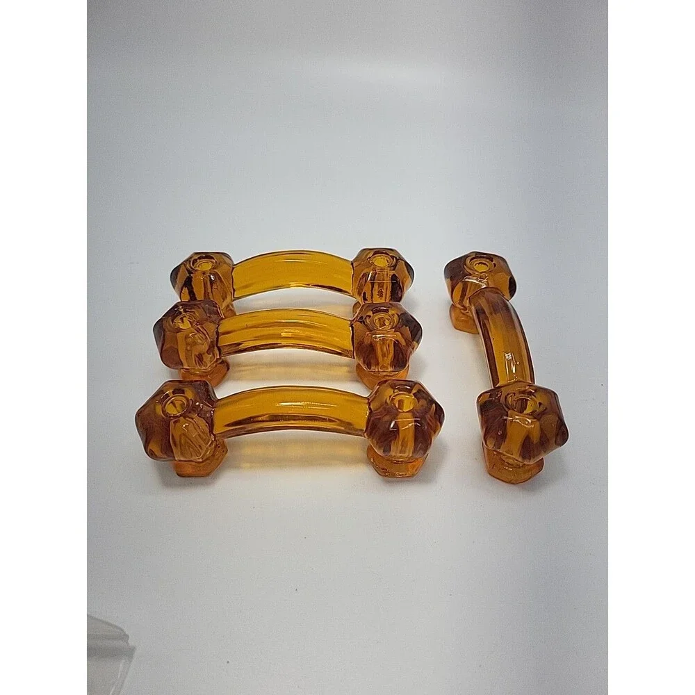 4 Amber Depression Era Style Glass Drawer Pulls Handles Furniture Hardware